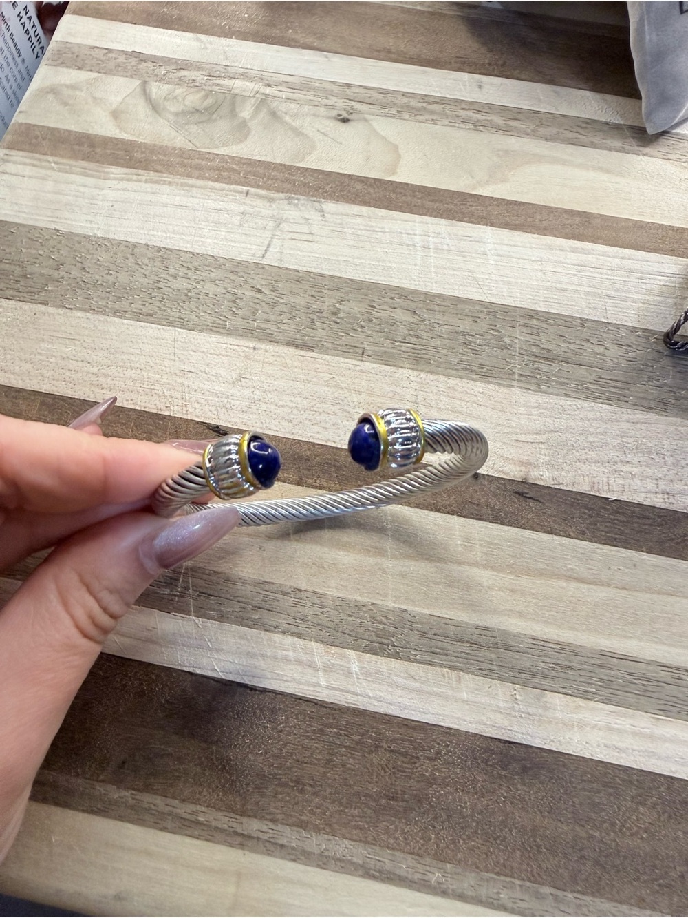 Silver-Tone Open Cuff Bracelet with Lapis-Blue Cabochons
